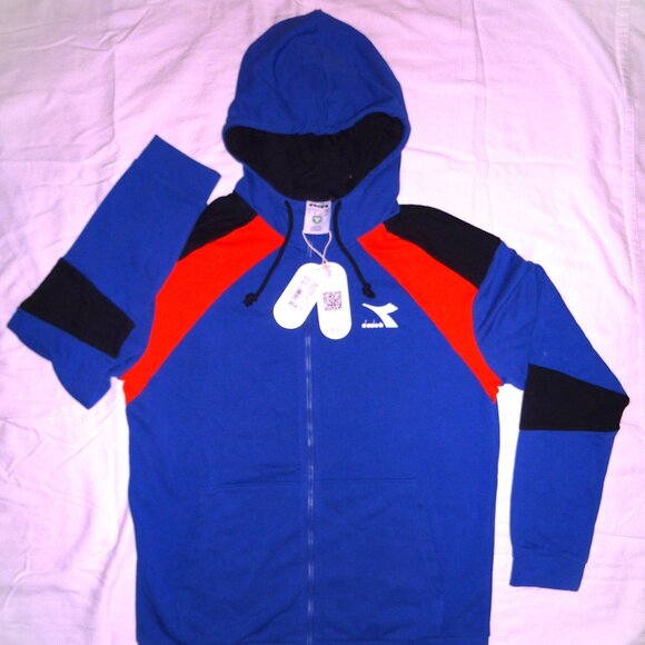 Diadora Hoodie Colorblock french terry Organic Cotton full-zip Blue Regista - Picture 4 of 6